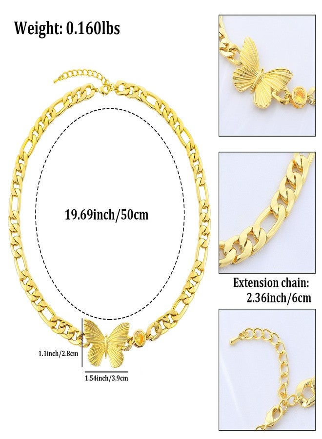 MOONWALTZ Gold Butterfly Chunky Choker Necklace for Women 14K Gold Plated Butterfly Pendant Necklace with Round Yellow Cubic Zirconia Butterfly Charm Necklace Adjustable Trendy Insect Jewelry Gift for Women - Image 2